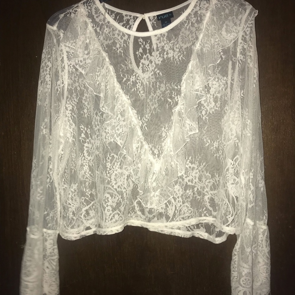 see-through long sleeved lace shirt